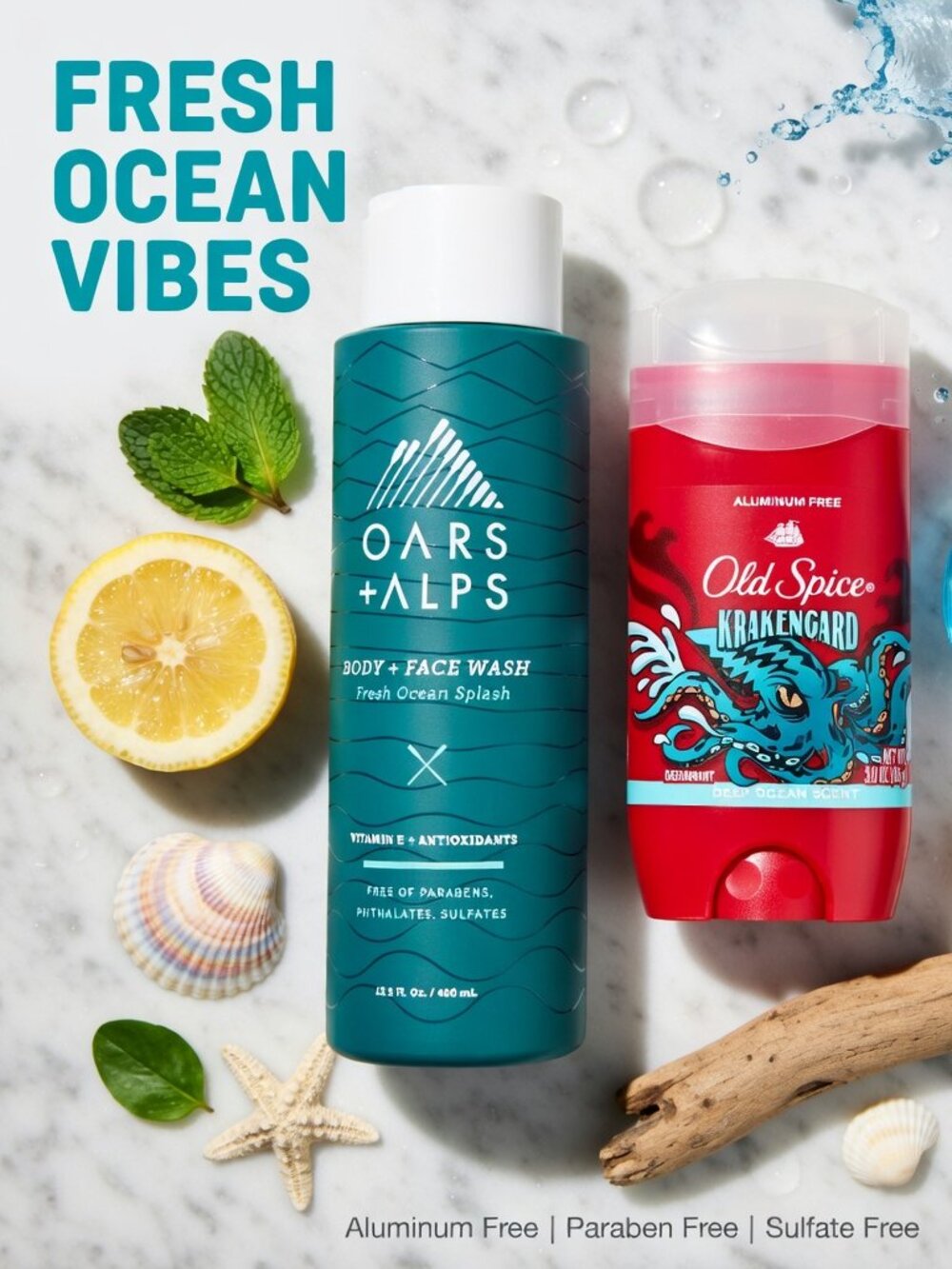 Mens Ocean Scent Body Care Set Oars and Alps Wash and Old Spice Deodorant